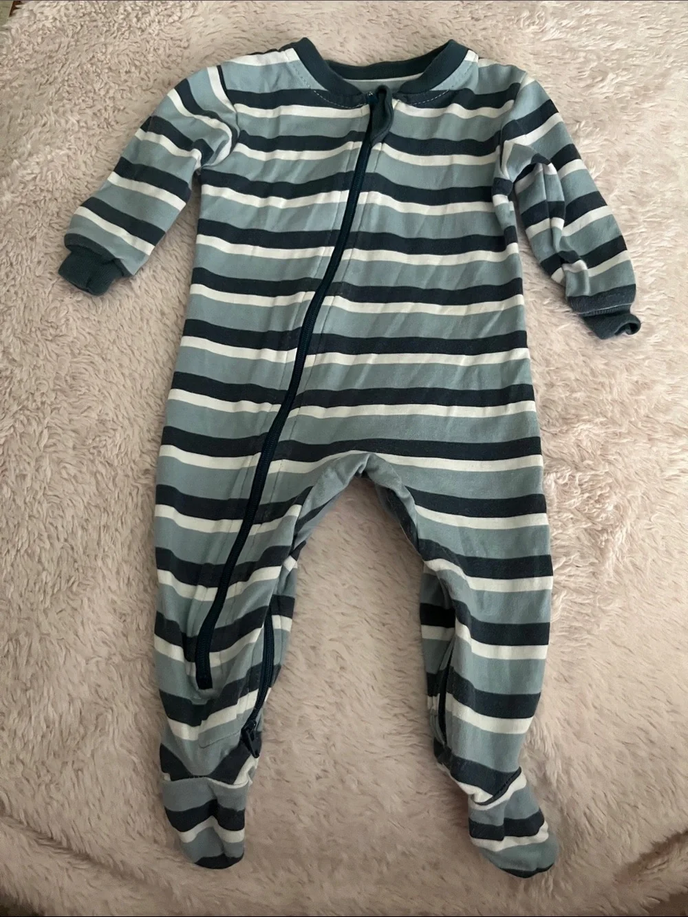 Zippy Jamz Blue & White Striped Baby Footed One-Piece Zipper Pajama